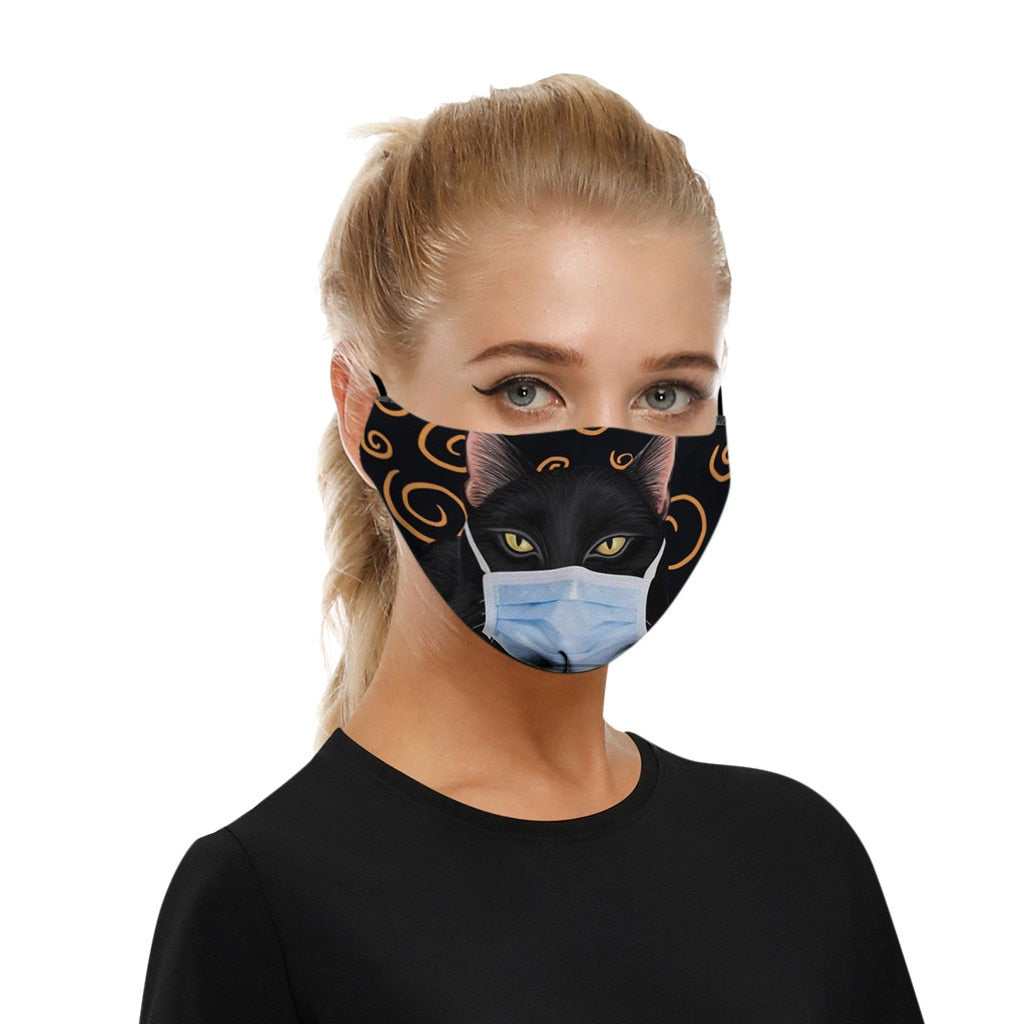 Masque imprimé chat noir