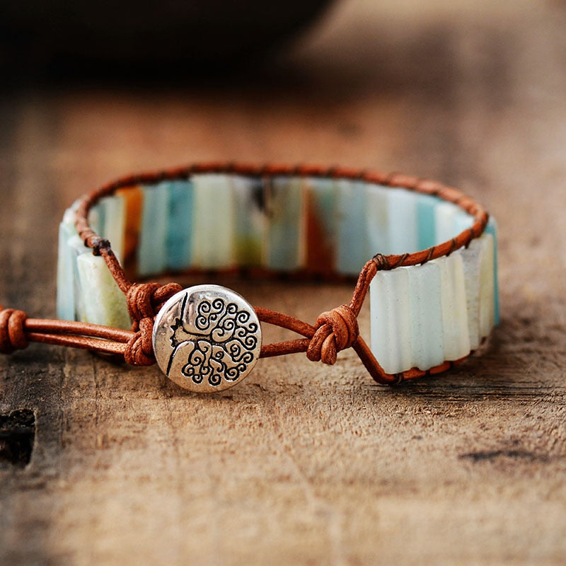 Bracelet en cuir d'Amazonite de Bohème