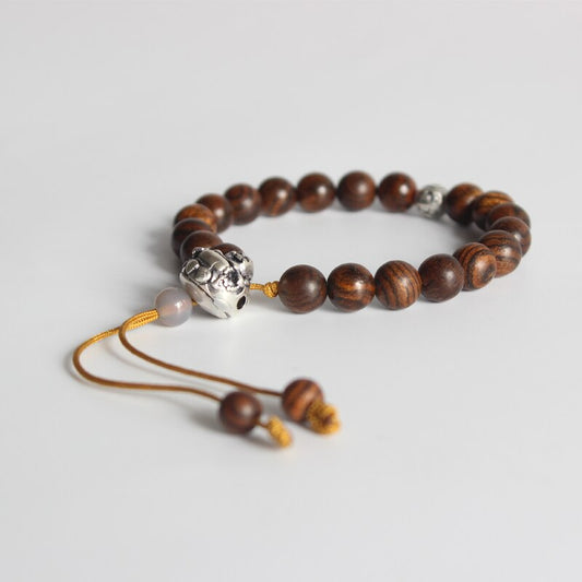 Bracelet bouddha rieur en bois naturel