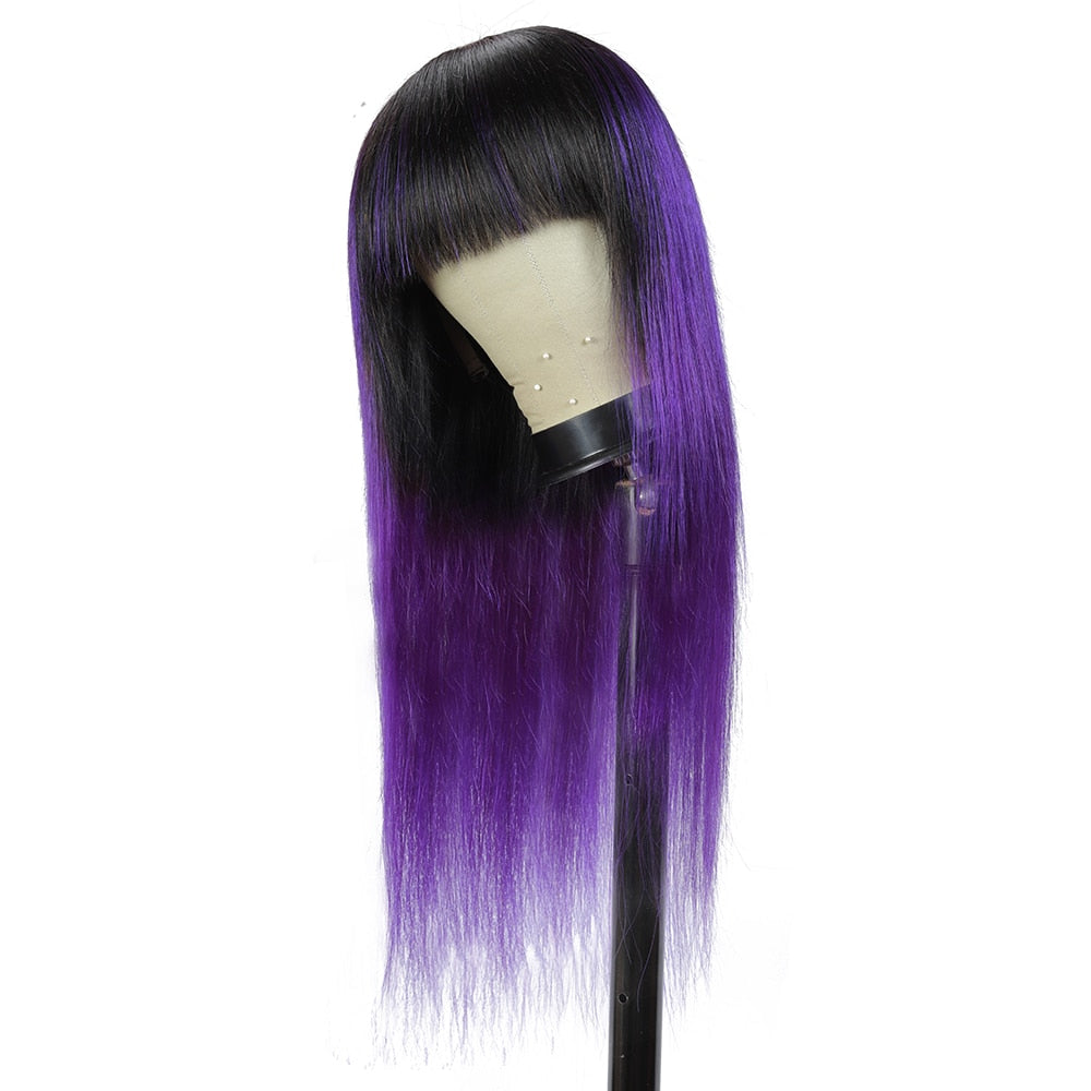 Perruque violette longue avec frange
