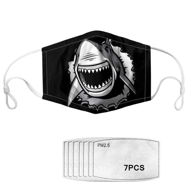 Masque en tissu imprimé requins